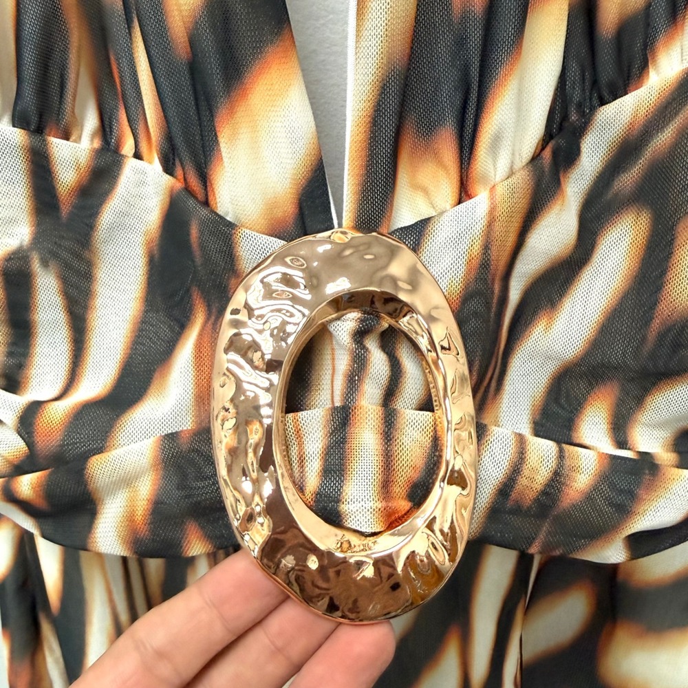 Runaway The Label Kiata Mini Dress Arizona Choc Tiger Print Halter Small NWT - Picture 8 of 10